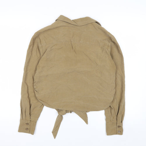 & Other Stories Women Beige Cropped Lyocell Tie Blouse Size 6