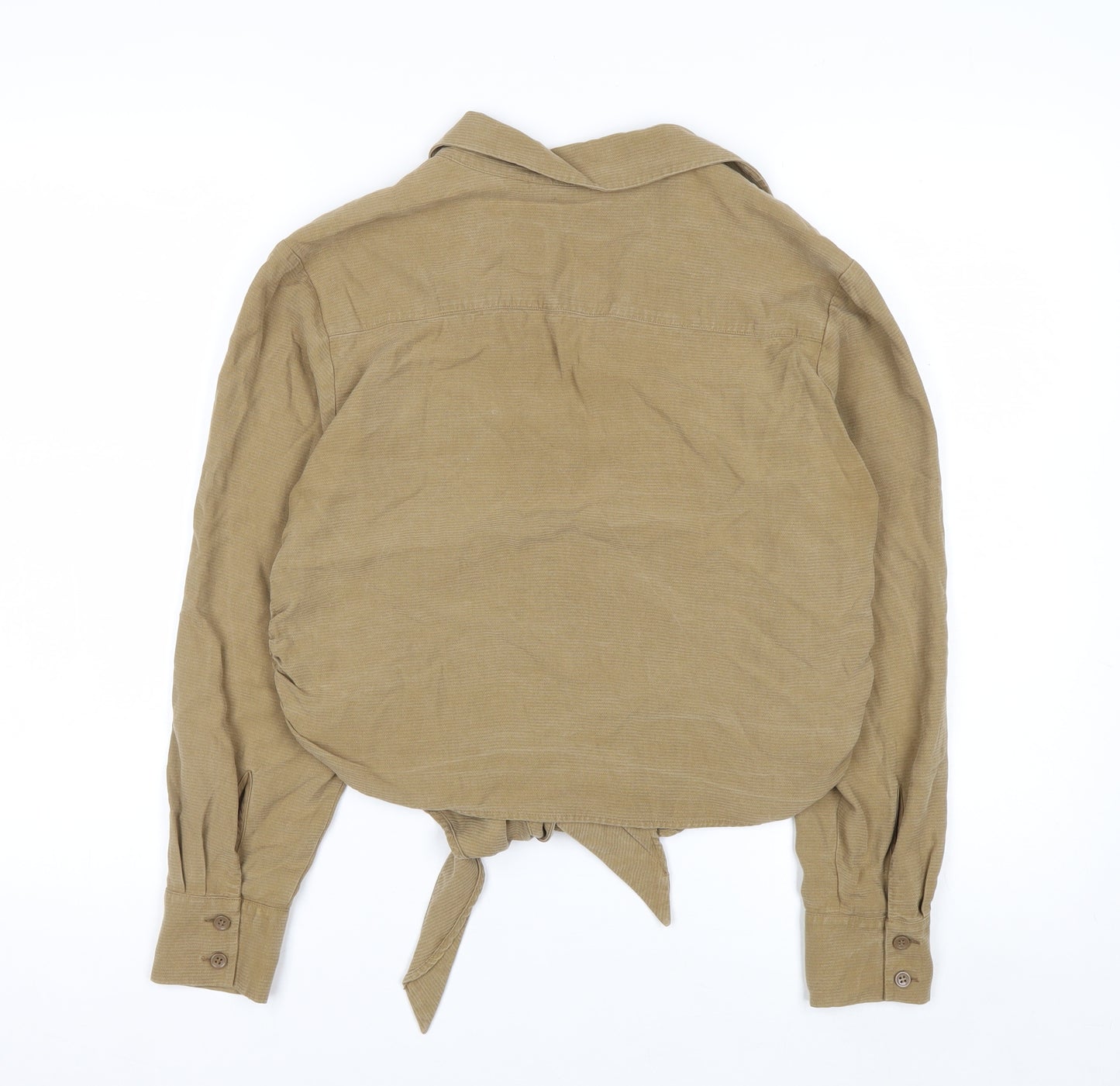 & Other Stories Women Beige Cropped Lyocell Tie Blouse Size 6