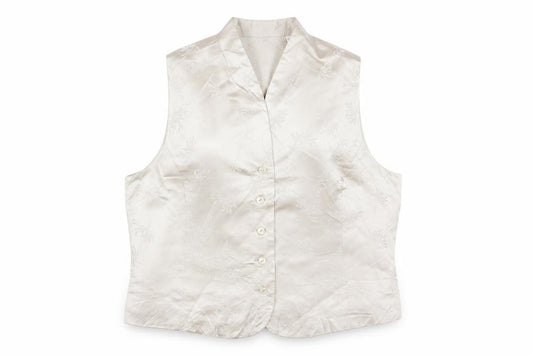Front view of Valerie Stevens Women’s Beige Silk Suit Waistcoat, size UK 10, Classic Formal
