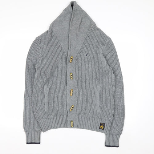 Nautica Men's Grey Cotton Chunky-Knit Shawl Collar Cardigan M