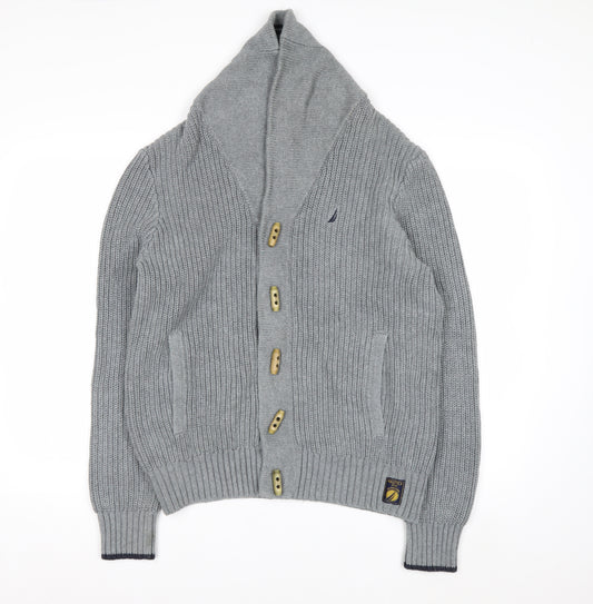 Nautica Men's Grey Cotton Chunky-Knit Shawl Collar Cardigan M