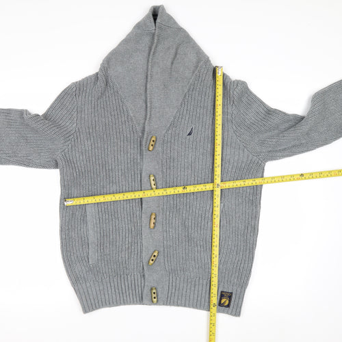 Nautica Men's Grey Cotton Chunky-Knit Shawl Collar Cardigan M