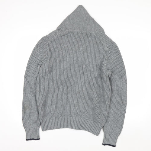Nautica Men's Grey Cotton Chunky-Knit Shawl Collar Cardigan M