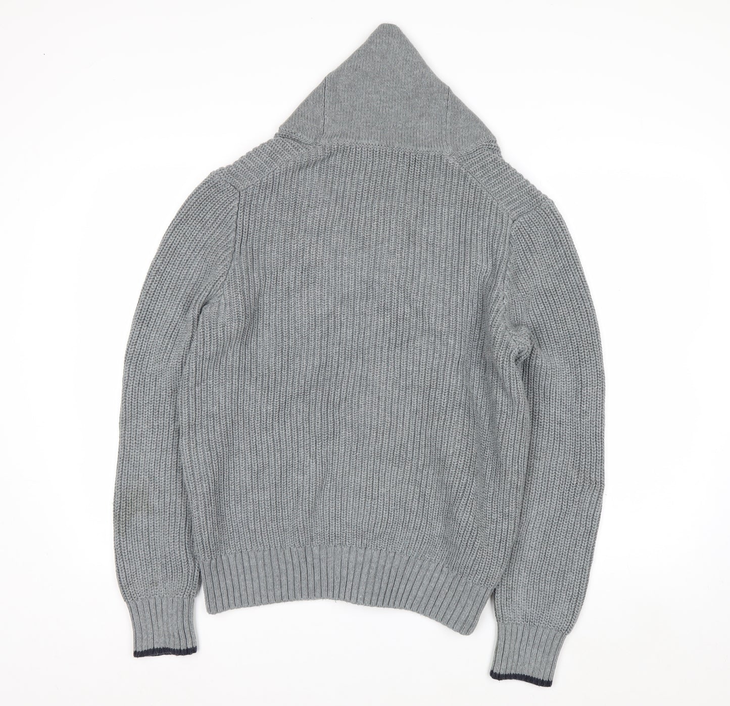 Nautica Men's Grey Cotton Chunky-Knit Shawl Collar Cardigan M
