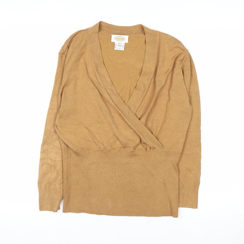 Talbots Women Beige Silk Blend Wrap Jumper L V-Neck Long Sleeve