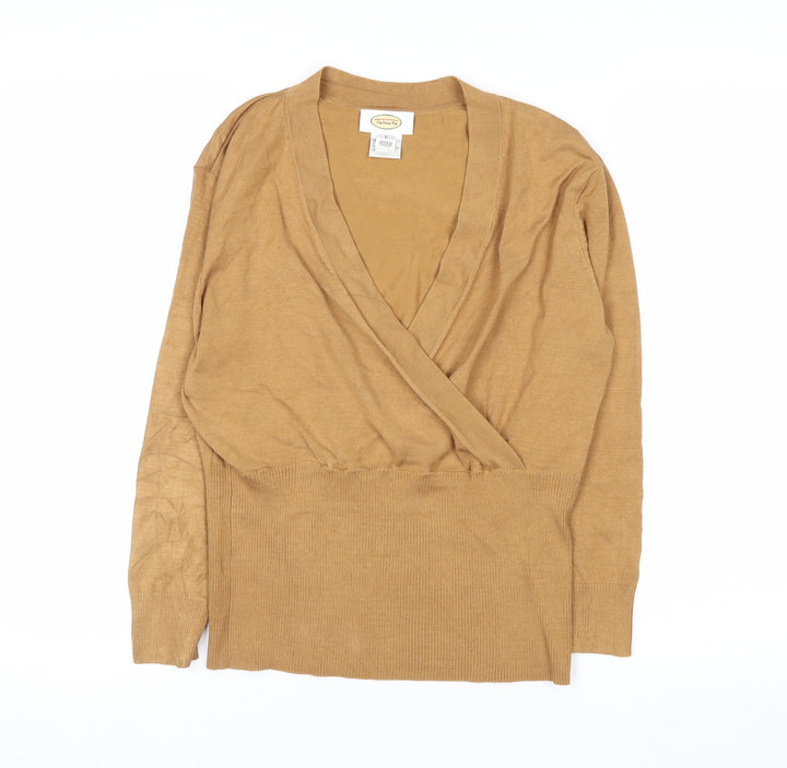 Talbots Women Beige Silk Blend Wrap Jumper L V-Neck Long Sleeve