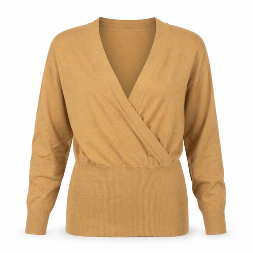 Talbots Women Beige Silk Blend Wrap Jumper L V-Neck Long Sleeve