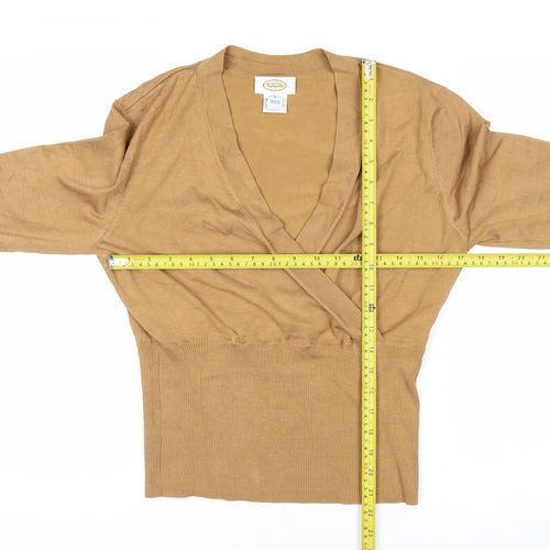 Talbots Women Beige Silk Blend Wrap Jumper L V-Neck Long Sleeve