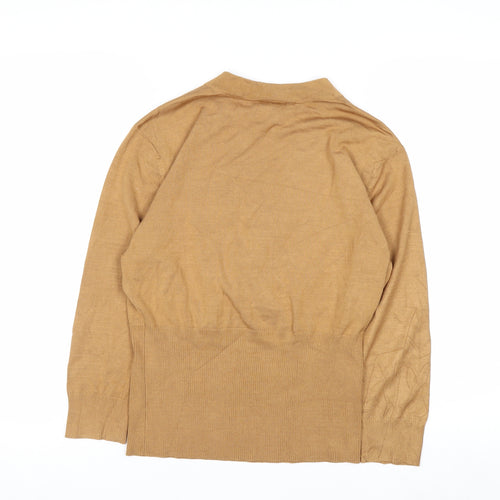 Talbots Women Beige Silk Blend Wrap Jumper L V-Neck Long Sleeve