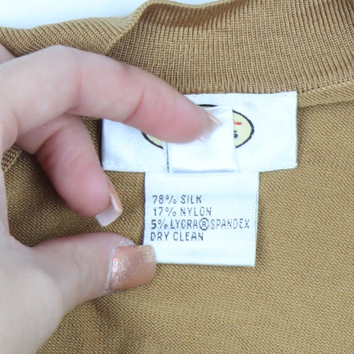 Talbots Women Beige Silk Blend Wrap Jumper L V-Neck Long Sleeve