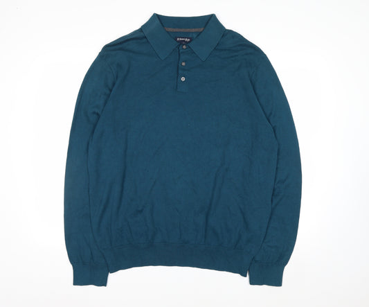 St. John's Bay Men's Blue Collared Cotton Henley Jumper Size L