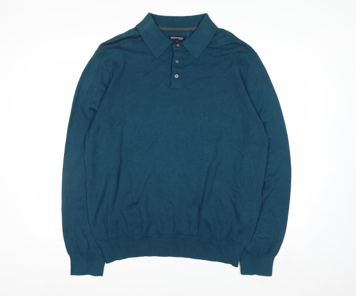 St. John's Bay Men's Blue Collared Cotton Henley Jumper Size L