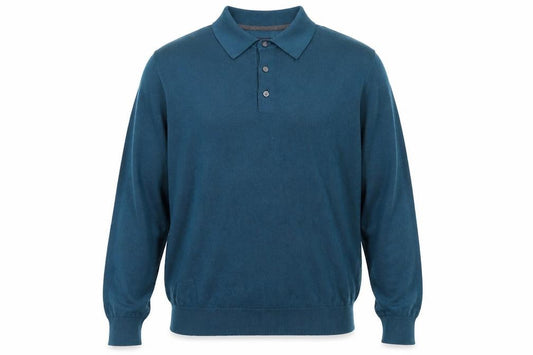 Front view of St. John's Bay Men's Blue Collared Cotton Henley Jumper, size L