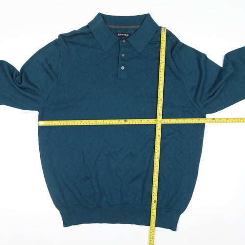 St. John's Bay Men's Blue Collared Cotton Henley Jumper Size L