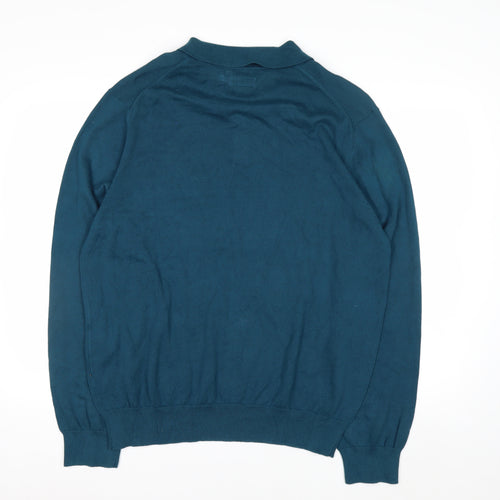 St. John's Bay Men's Blue Collared Cotton Henley Jumper Size L