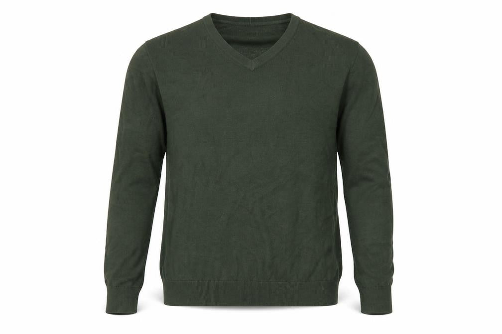 Front view of Lands' End Men's Green Cotton V-Neck Jumper, size L