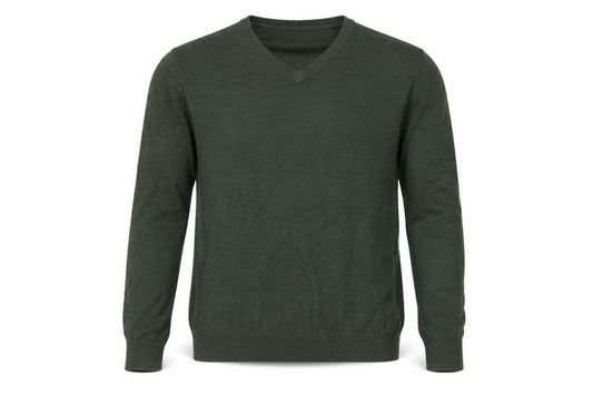 Front view of Lands' End Men's Green Cotton V-Neck Jumper, size L