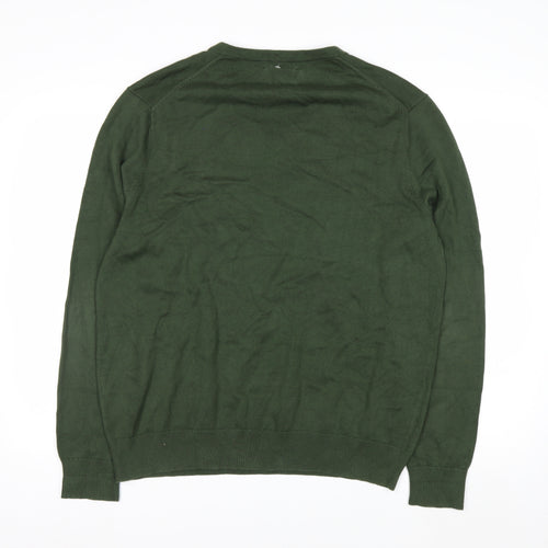 Lands' End Men's Green Cotton V-Neck Jumper Size L