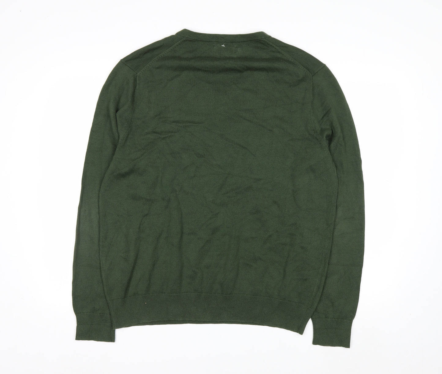 Lands' End Men's Green Cotton V-Neck Jumper Size L
