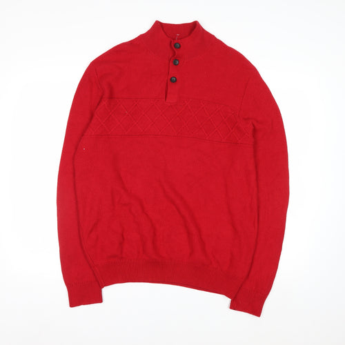 Chaps Men's Red Mock Neck Henley Cotton Jumper Size M