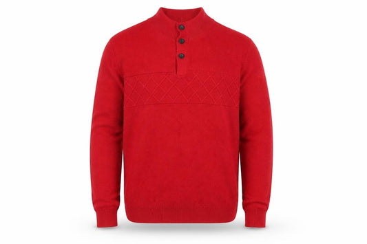 Front view of Chaps Men's Red Mock Neck Henley Cotton Jumper, size M