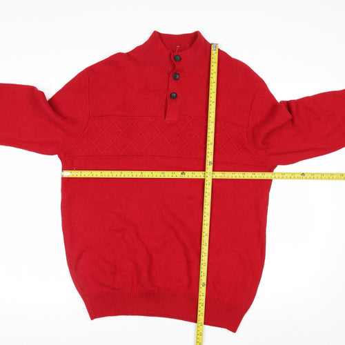 Chaps Men's Red Mock Neck Henley Cotton Jumper Size M