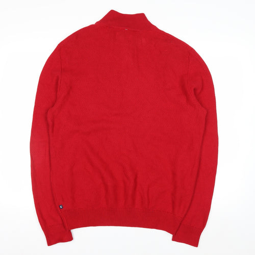 Chaps Men's Red Mock Neck Henley Cotton Jumper Size M