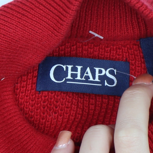 Chaps Men's Red Mock Neck Henley Cotton Jumper Size M