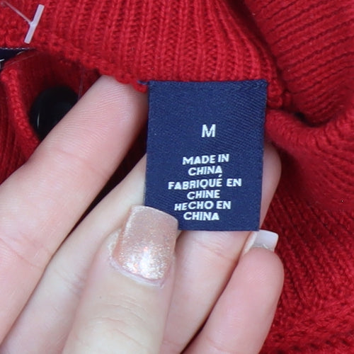 Chaps Men's Red Mock Neck Henley Cotton Jumper Size M