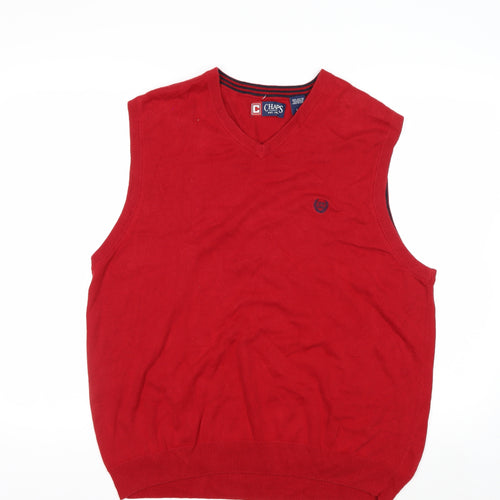 Chaps Men's Red Cotton V-Neck Sleeveless Vest Jumper Size L