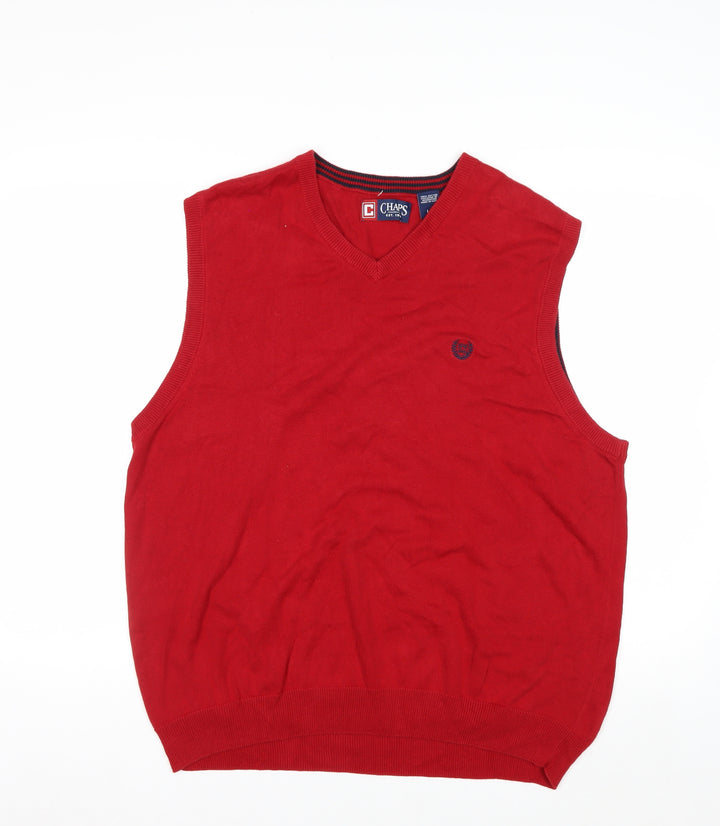 Chaps Men's Red Cotton V-Neck Sleeveless Vest Jumper Size L