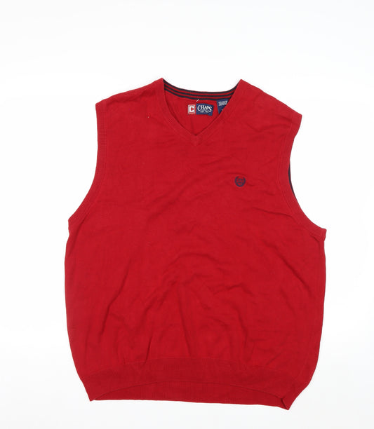 Chaps Men's Red Cotton V-Neck Sleeveless Vest Jumper Size L