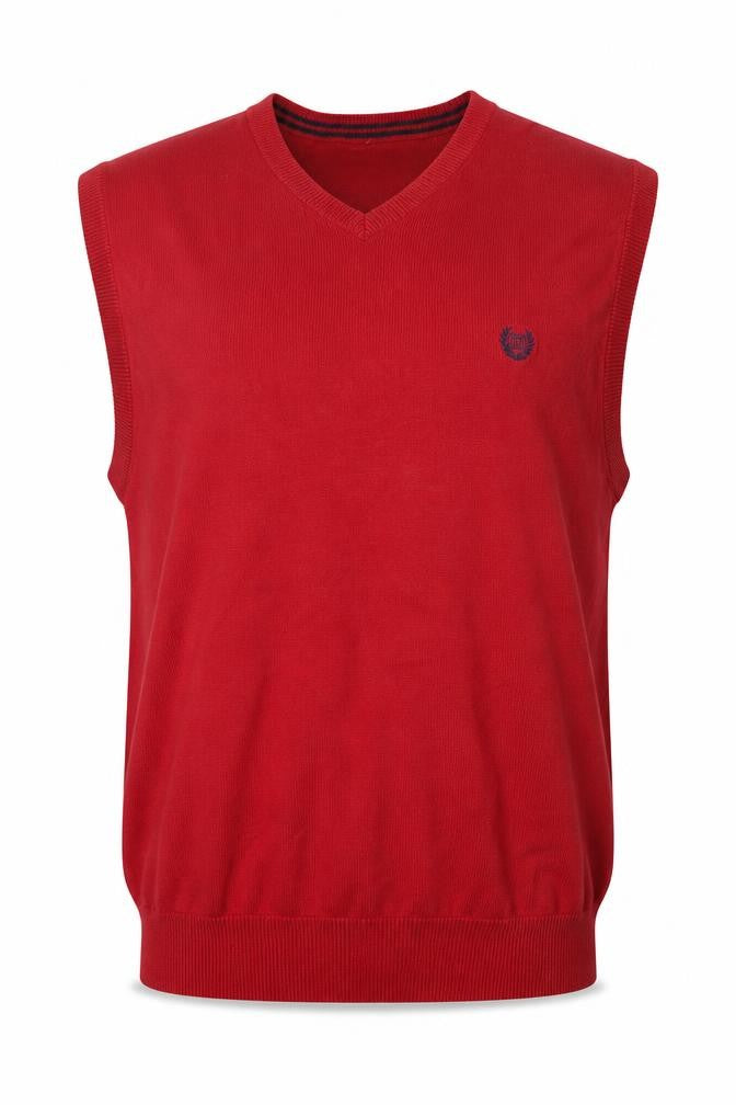 Chaps Men's Red Cotton V-Neck Sleeveless Vest Jumper Size L