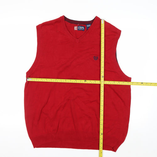 Chaps Men's Red Cotton V-Neck Sleeveless Vest Jumper Size L