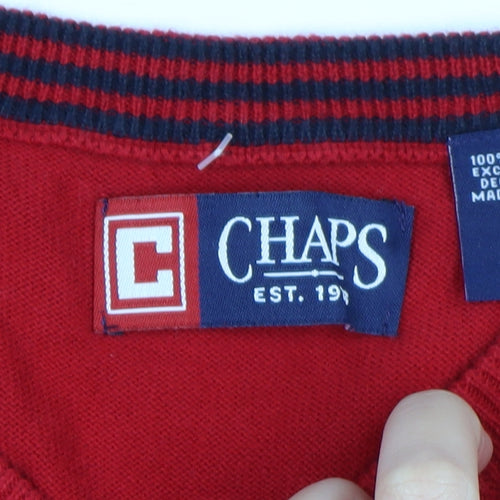 Chaps Men's Red Cotton V-Neck Sleeveless Vest Jumper Size L