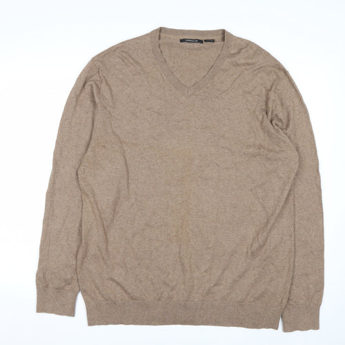Claiborne Men's Beige V-Neck Cotton Cashmere Jumper XL