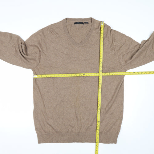 Claiborne Men's Beige V-Neck Cotton Cashmere Jumper XL