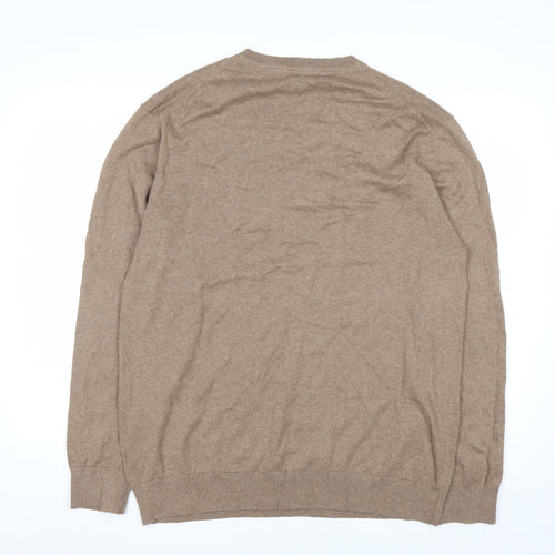 Claiborne Men's Beige V-Neck Cotton Cashmere Jumper XL