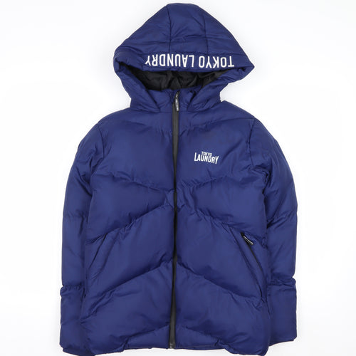 Tokyo Laundry Boys Blue Hooded Puffer Jacket 11-12 Years Winter Zip Coat