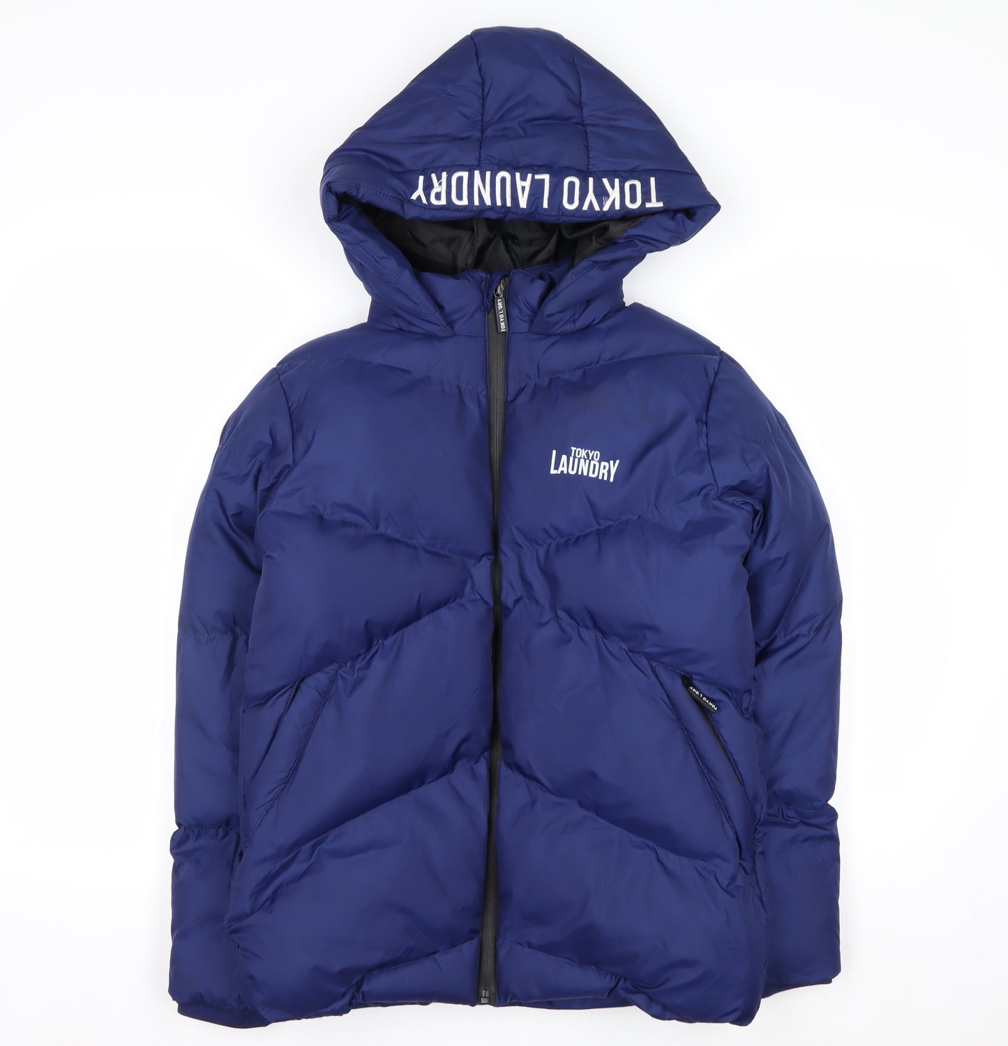Tokyo Laundry Boys Blue Hooded Puffer Jacket 11-12 Years Winter Zip Coat