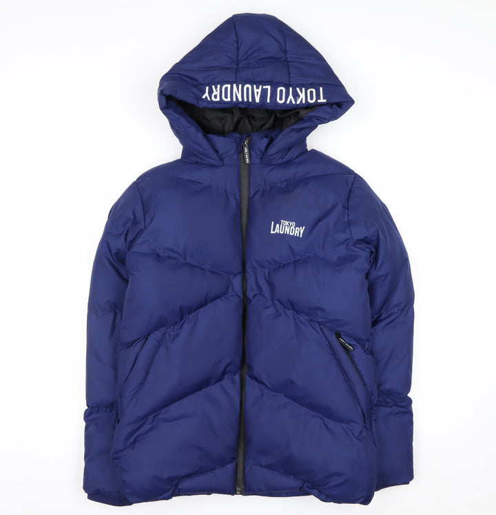 Tokyo Laundry Boys Blue Hooded Puffer Jacket 11-12 Years Winter Zip Coat