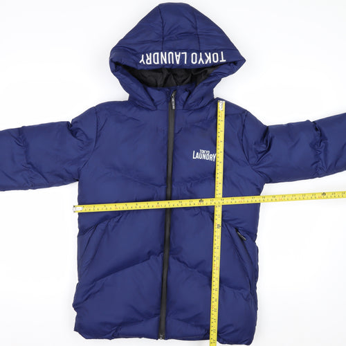 Tokyo Laundry Boys Blue Hooded Puffer Jacket 11-12 Years Winter Zip Coat