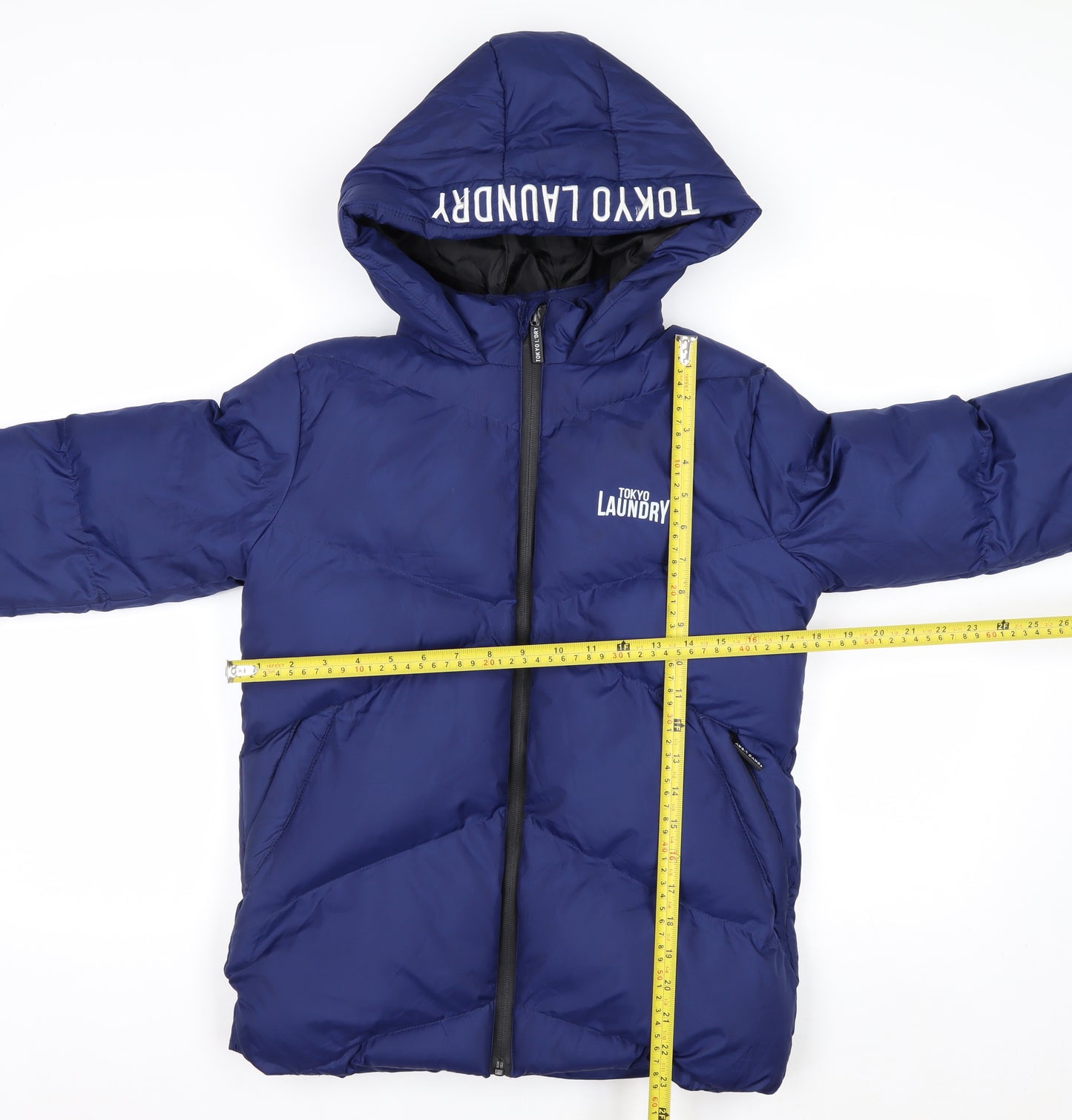 Tokyo Laundry Boys Blue Hooded Puffer Jacket 11-12 Years Winter Zip Coat