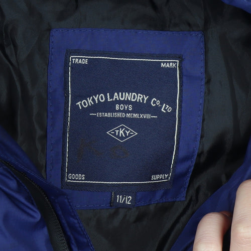 Tokyo Laundry Boys Blue Hooded Puffer Jacket 11-12 Years Winter Zip Coat