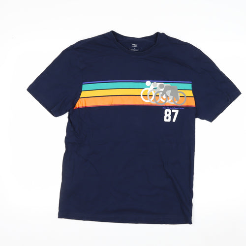 Marks and Spencer Men's Navy Graphic Cycling Print T-Shirt Small