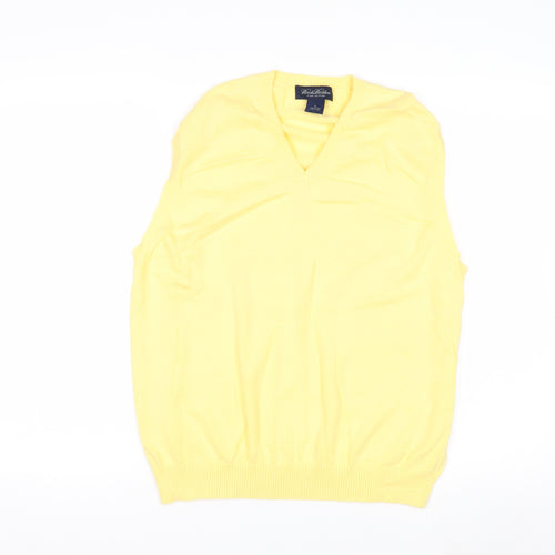 Brooks Brothers Men Yellow Cotton V-Neck Sleeveless Vest M