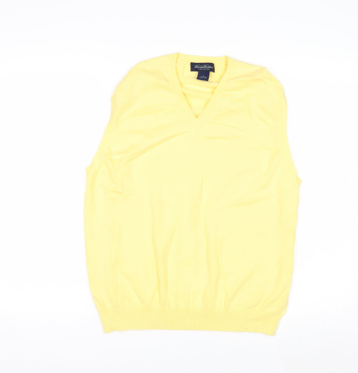 Brooks Brothers Men Yellow Cotton V-Neck Sleeveless Vest M