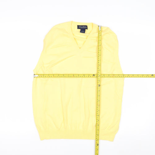 Brooks Brothers Men Yellow Cotton V-Neck Sleeveless Vest M