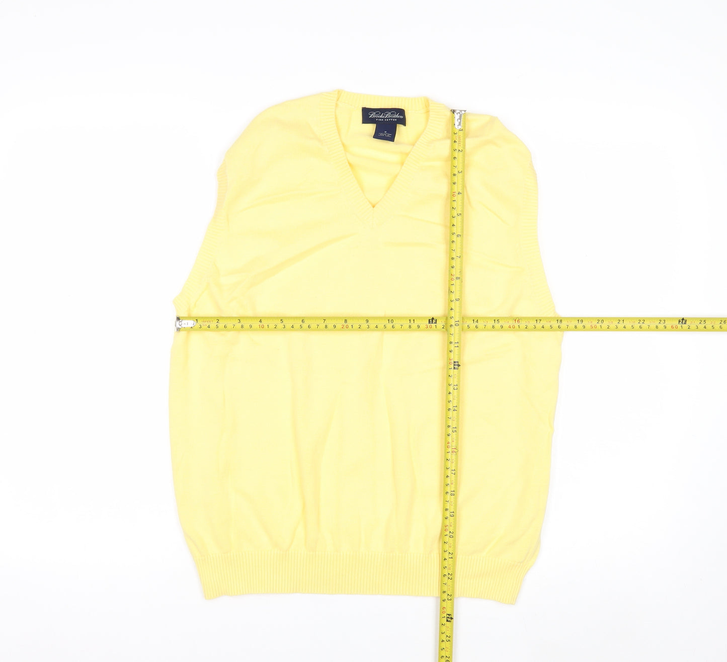 Brooks Brothers Men Yellow Cotton V-Neck Sleeveless Vest M