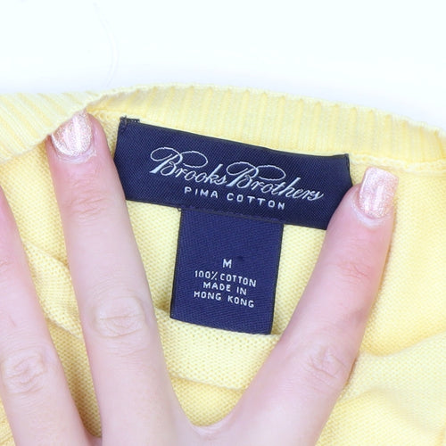 Brooks Brothers Men Yellow Cotton V-Neck Sleeveless Vest M